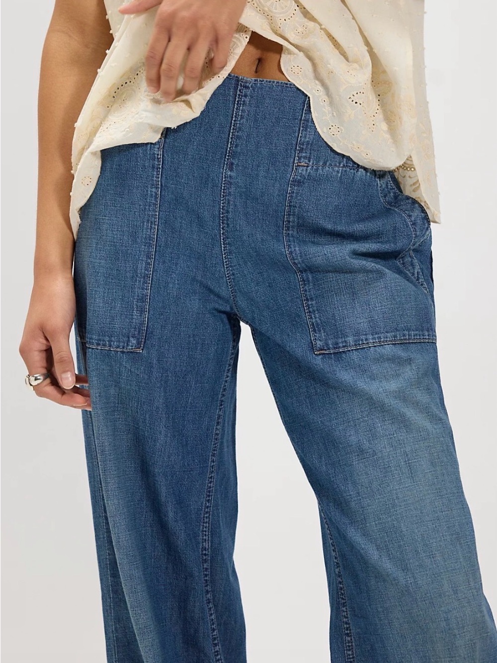 We The Free Elastic Waist Blue Denim Jeggings